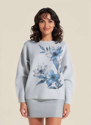 Pull tissage chiné manches longues gris VOLPATO femme