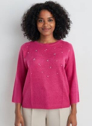 Pull resserrée sur le bas manches 3/4 rose VOLPATO femme