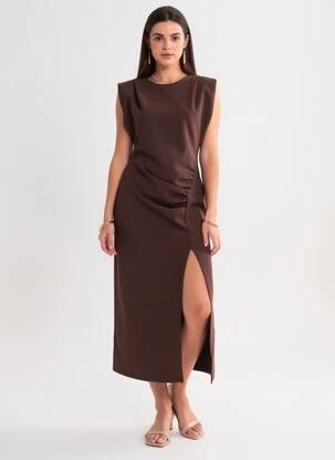 Robe longue manches courtes manches courtes marron KING KONG femme