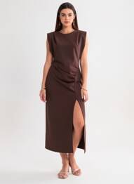 Robe longue manches courtes manches courtes marron KING KONG femme