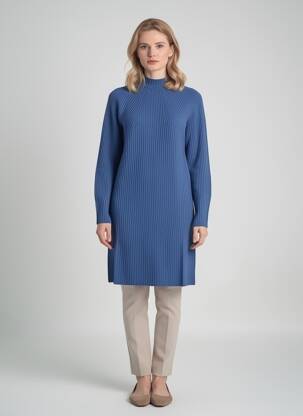 Robe pull stretch manches longues bleu VOLPATO femme