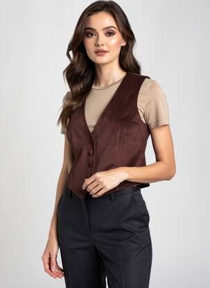 Gilet sans manche poches marron fonce ANGELA DAVIS femme