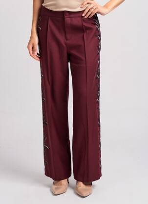 Pantalon large fermeture zippée sous rabat boutonné taille haute rouge CIVICO 1 femme