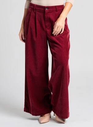 Pantalon large fermeture zippée sous rabat boutonné taille haute rouge LUMINA femme