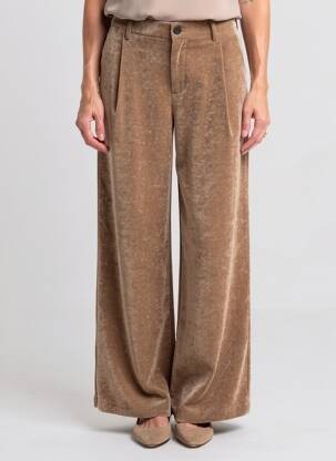 Pantalon large fermeture zippée sous rabat boutonné taille haute marron LUMINA femme