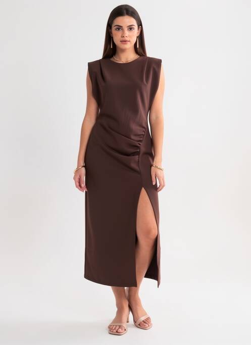 Robe longue manches courtes manches courtes marron KING KONG femme