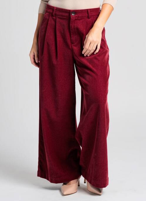 Pantalon large fermeture zippée sous rabat boutonné taille haute rouge LUMINA femme