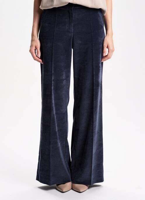 Pantalon large fermeture zippée sous rabat boutonné taille haute bleu DIANA GALLESI femme