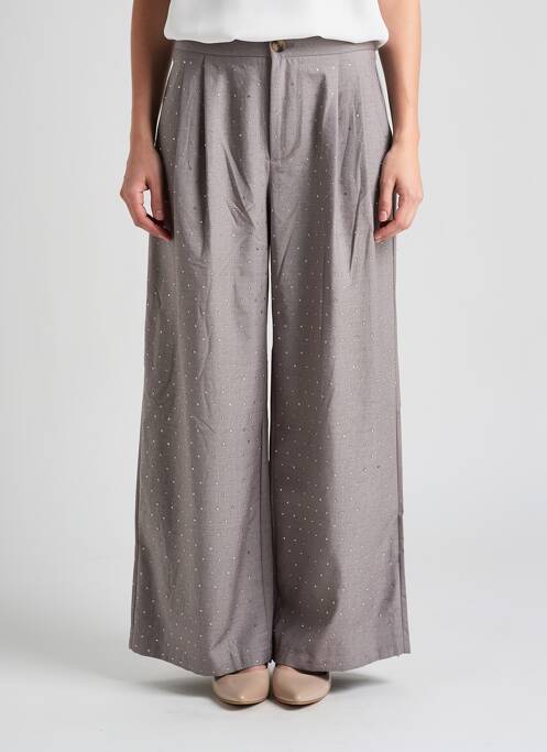 Pantalon large fermeture zippée sous rabat boutonné taille haute gris CIVICO 1 femme