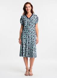 Robe mi-longue imprimé fleurs manches courtes bleu BRANDTEX femme