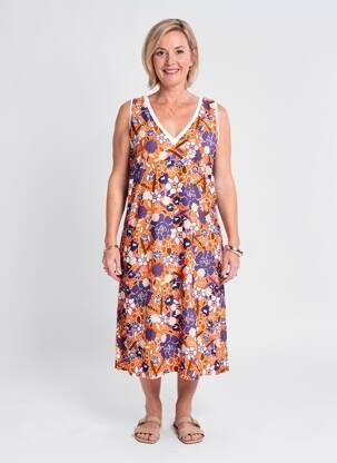 Robe mi-longue imprimé fleurs sans manche orange MERI & ESCA femme