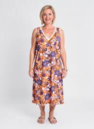 Robe mi-longue imprimé fleurs sans manche orange MERI & ESCA femme
