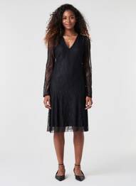 Robe mi-longue manches longues manches longues noir EMA BLUE'S femme