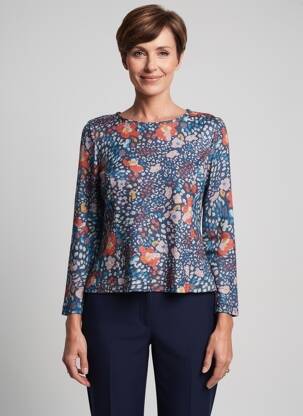 Pull tissage chiné manches longues bleu GUY DUBOUIS femme