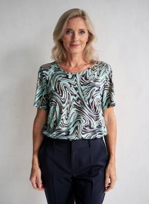 T-shirt imprimé fantaisie manches courtes bleu SIGNATURE femme