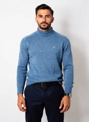 Pull col roulé stretch manches longues bleu FYNCH-HATTON homme