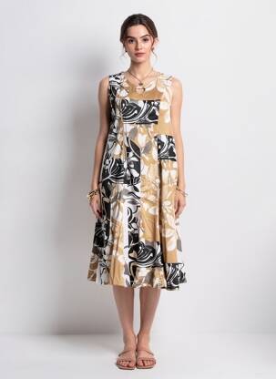 Robe mi-longue imprimé fantaisie sans manche blanc CHRISTIAN MARRY femme