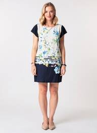 Robe mi-longue imprimé fantaisie manches courtes bleu GALMALLA femme