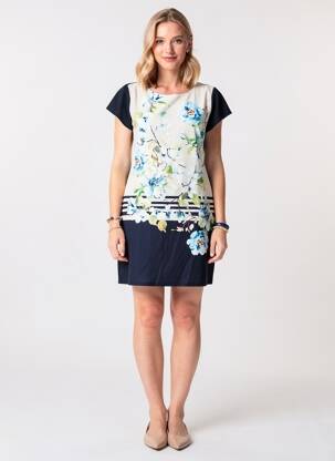 Robe mi-longue imprimé fantaisie manches courtes bleu GALMALLA femme