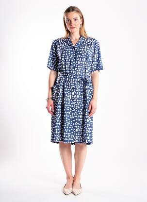 Robe mi-longue imprimé fantaisie manches courtes bleu GUY DUBOUIS femme