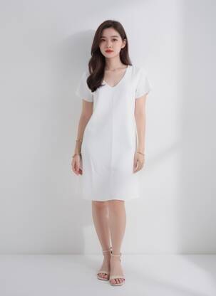 Robe mi-longue manches courtes manches courtes blanc GALMALLA femme