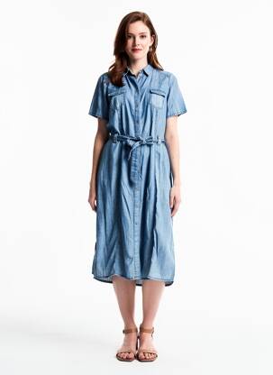 Robe mi-longue manches courtes manches courtes bleu BARBARA LEBEK femme