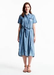 Robe mi-longue manches courtes manches courtes bleu BARBARA LEBEK femme