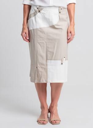 Jupe mi-longue coupe droite beige FRED SABATIER femme