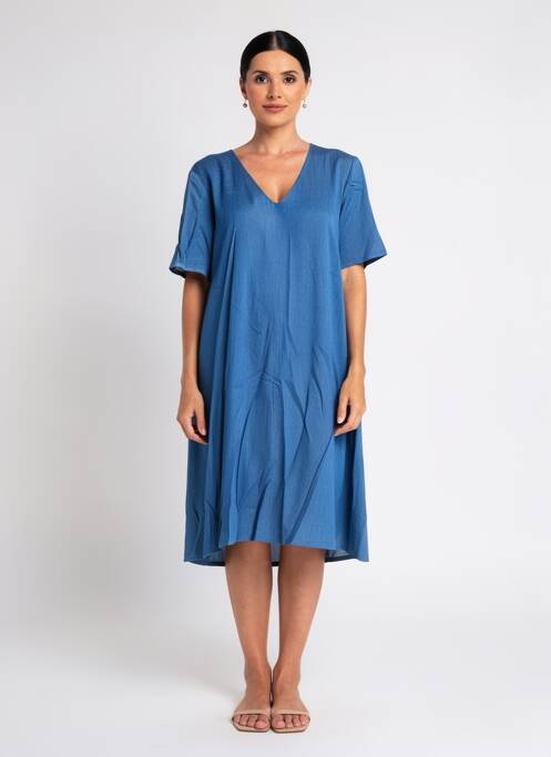 Robe mi-longue fermeture zippée au dos manches courtes bleu GEVANA femme