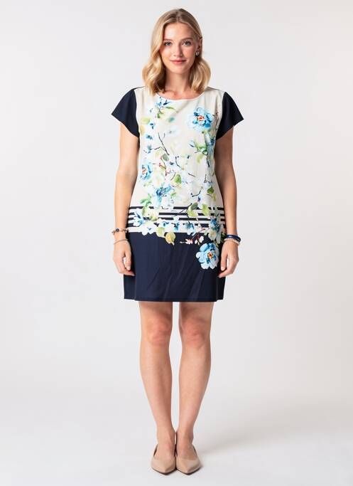 Robe mi-longue imprimé fantaisie manches courtes bleu GALMALLA femme