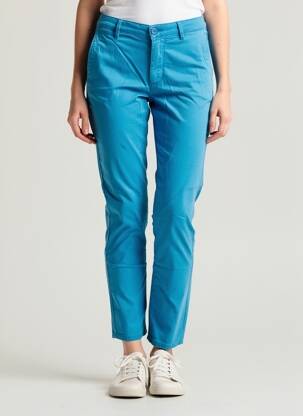 Pantalon chino tissage popeline taille normale bleu HAPPY femme