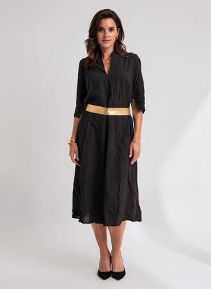 Robe longue tissage popeline manches 3/4 noir MOLLY BRACKEN femme