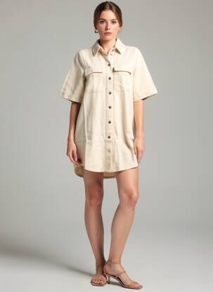 Robe courte manches courtes manches courtes beige PIECES femme