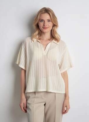 Pull maille ajourée manches courtes beige VERO MODA femme