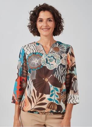 Blouse imprimé fleurs manches 3/4 vert CHRISTINE LAURE femme