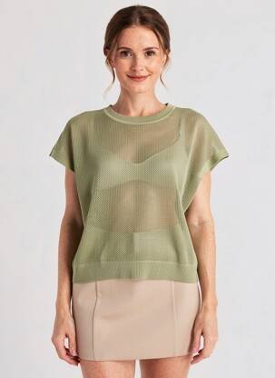 Pull maille ajourée manches courtes vert BETTY BARCLAY femme