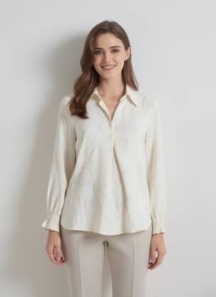 Blouse manches longues manches longues beige HALOGENE femme