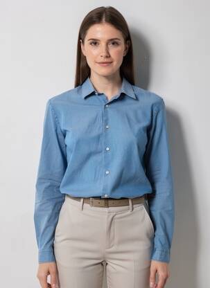 Chemisier coupe droite manches longues bleu FIGARET femme