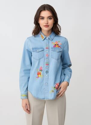 Chemisier coupe droite manches longues bleu MOTHER femme