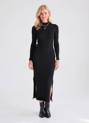 Robe pull stretch manches longues noir PETITE MENDIGOTE femme
