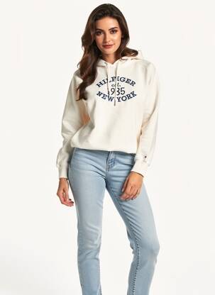 Sweat-shirt à capuche stretch manches longues beige TOMMY HILFIGER femme