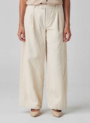 Pantalon droit fermeture zippée sous rabat boutonné taille normale beige MUJI femme