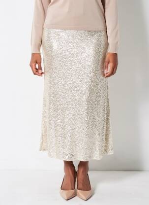 Jupe longue coupe fluide beige GRACE & MILA femme
