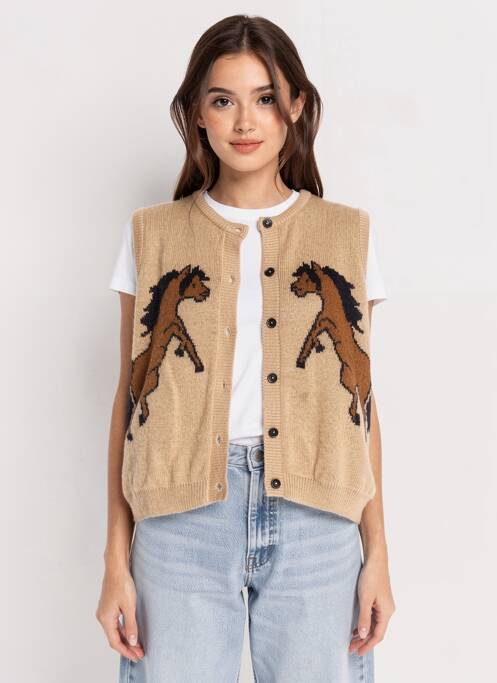 Gilet sans manche maille fine marron BALZAC femme