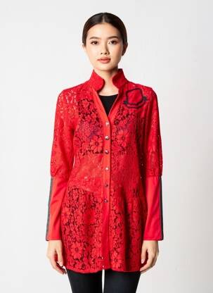Tunique manches longues fermeture boutonnée sur le devant rouge ELISA CAVALETTI femme