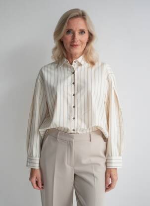Chemisier coupe droite manches longues beige ANDAM femme