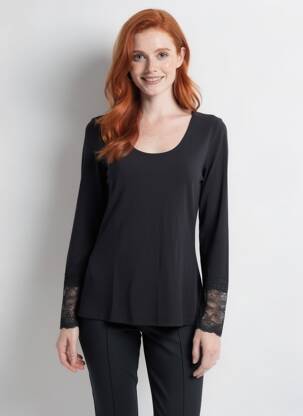 Top tissage jersey manches longues noir LAUREN VIDAL femme