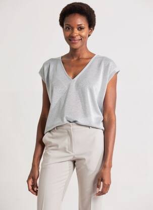 Pull stretch manches courtes argent ANDAM femme
