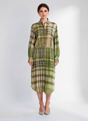 Robe mi-longue manches longues manches longues vert DIEGA femme
