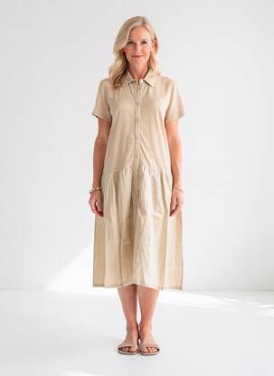 Robe mi-longue manches courtes manches courtes beige MAJESTIC FILATURES femme